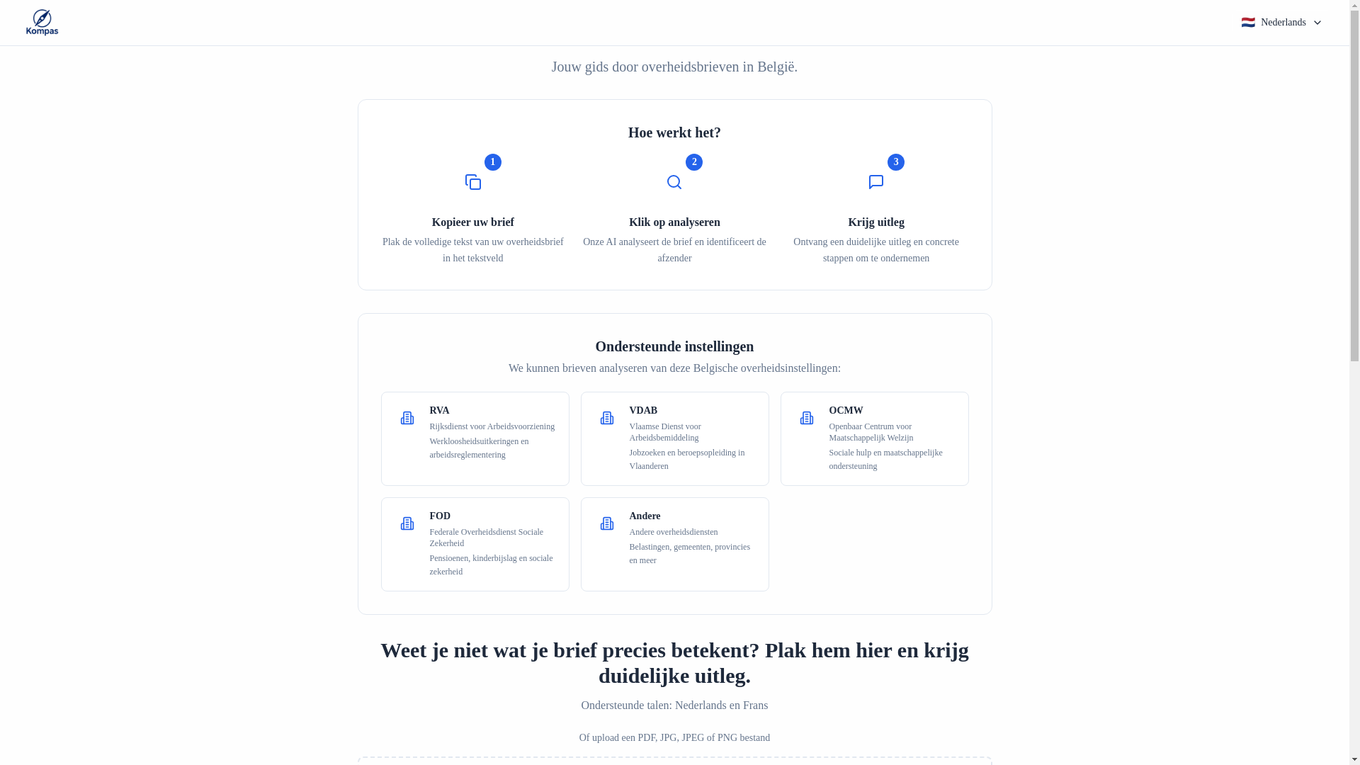 website screenshot of https://kompasapp.be/