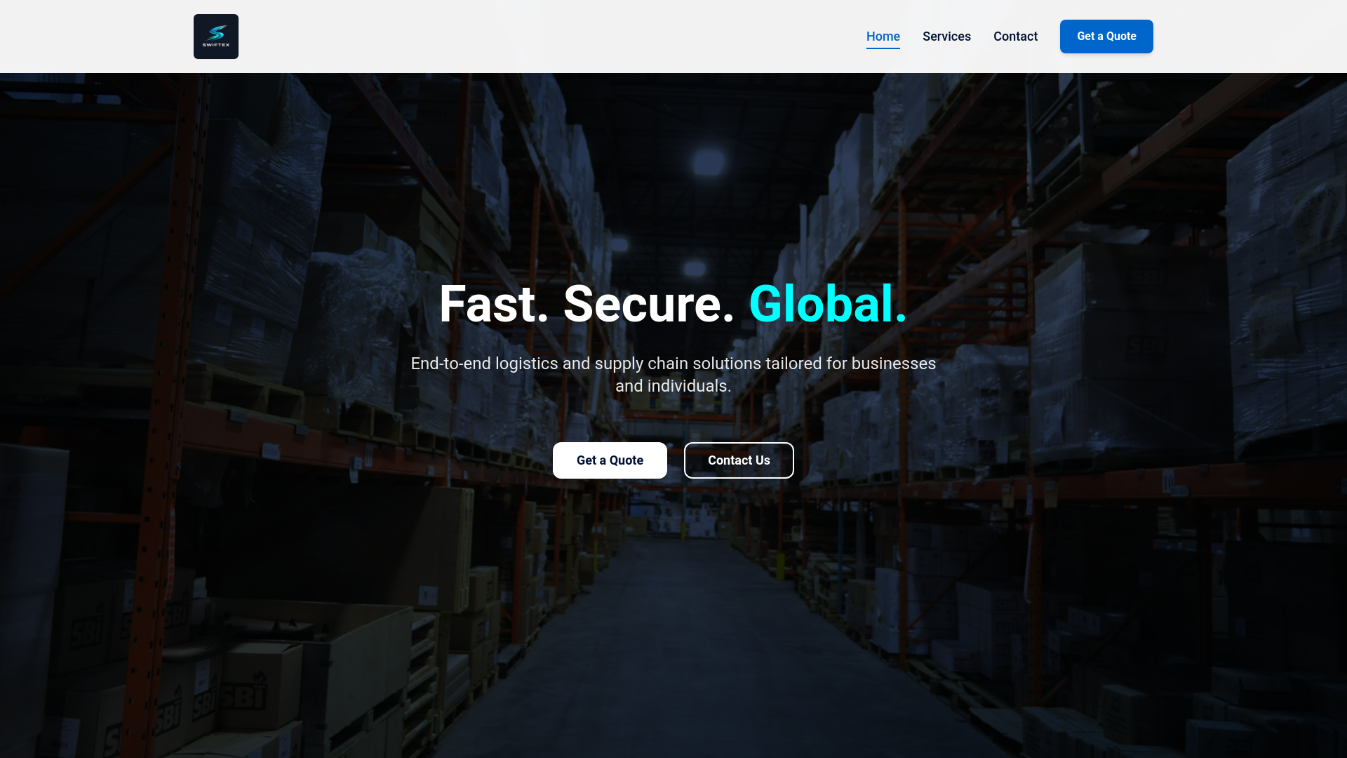 website screenshot of https://swiftexlogistics.in/