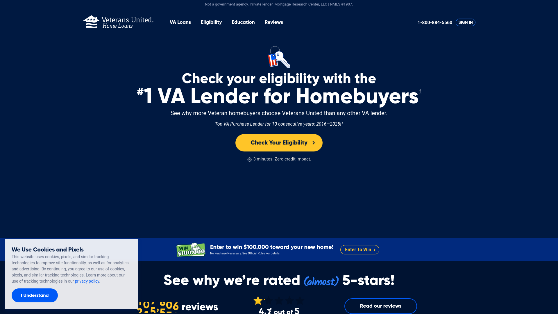 website screenshot of https://www.veteransunited.com/