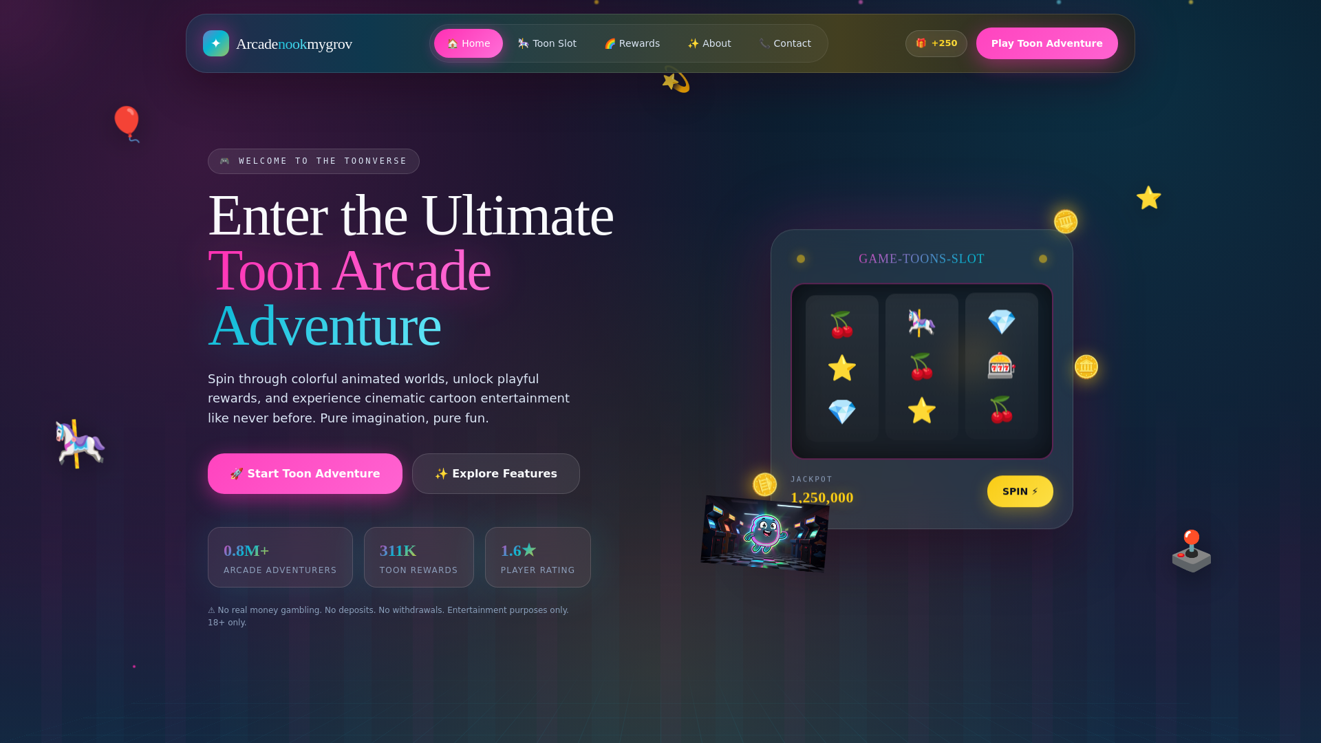 website screenshot of https://arcadenookmygrov.com/