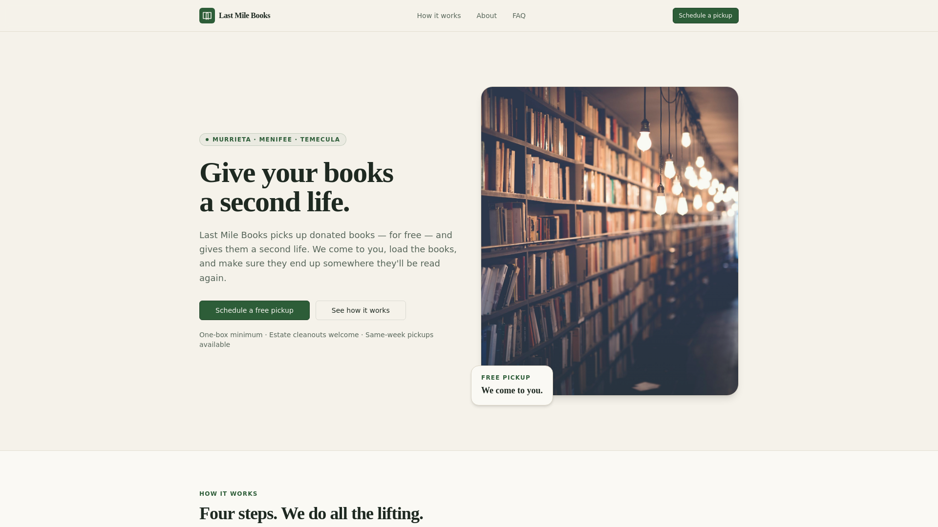website screenshot of https://lastmilebooks.com/