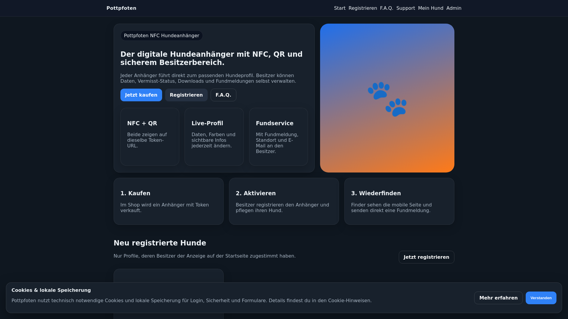 website screenshot of https://pottpfoten.com/