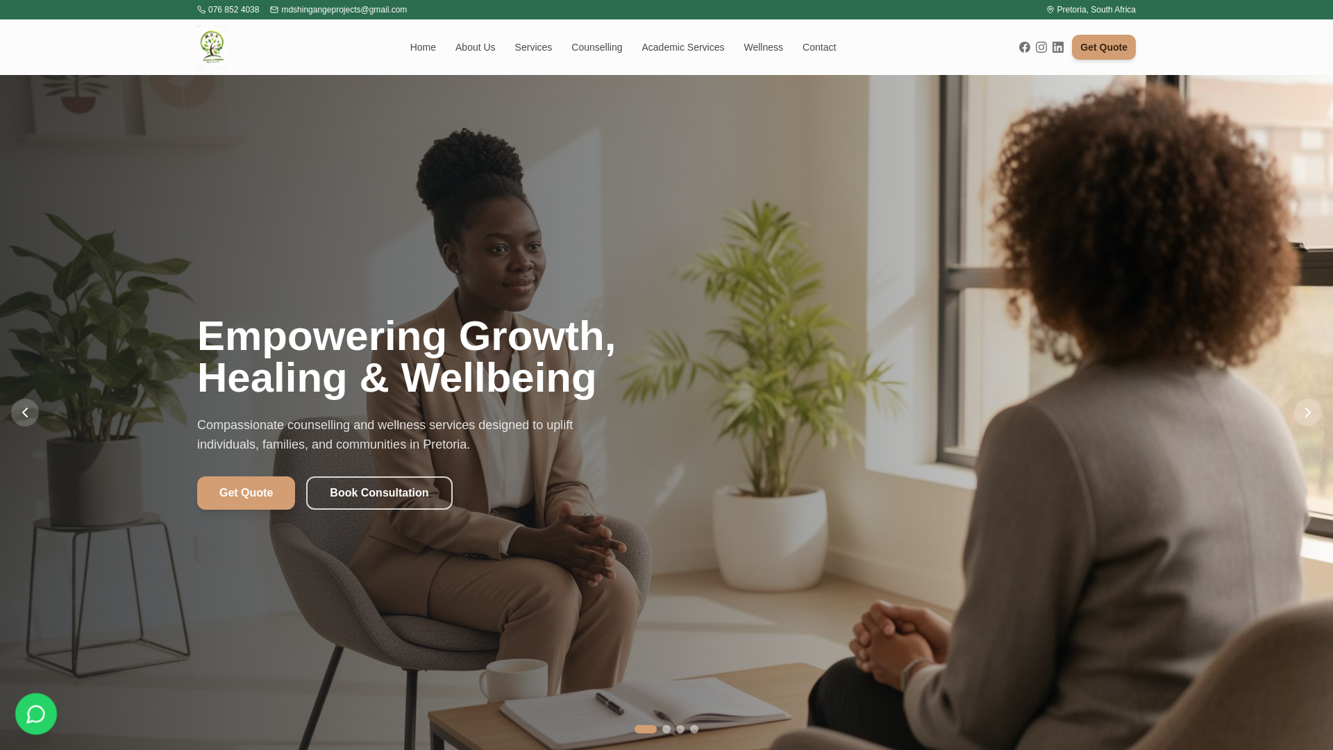 website screenshot of https://mdsprojects.co.za/