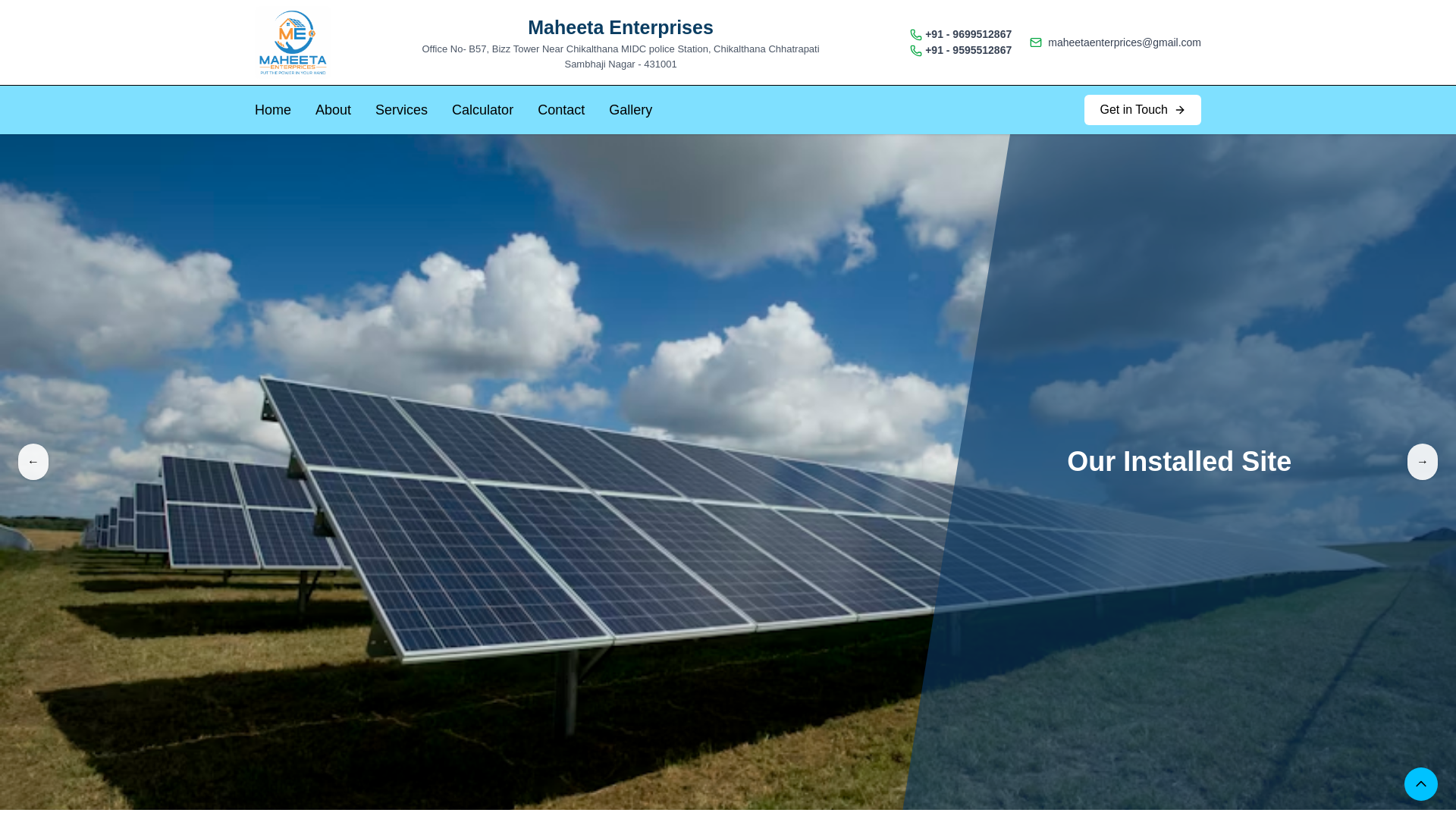 website screenshot of https://maheetasolar.com