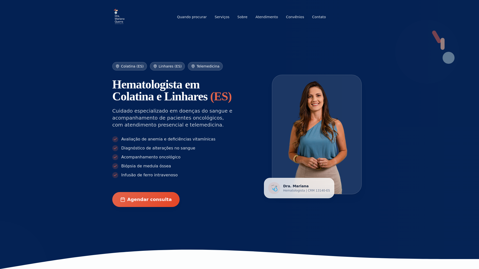 website screenshot of https://dramarianaguerrahemato.com.br/