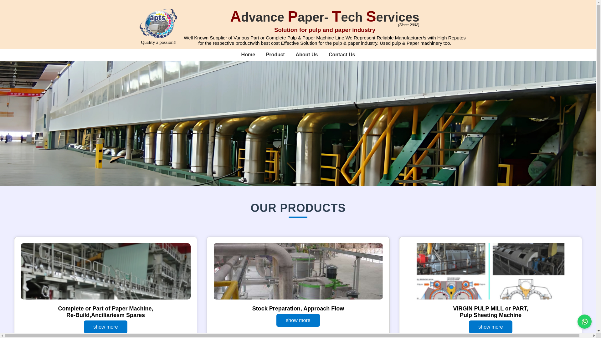 website screenshot of https://aptspapermachinery.in/