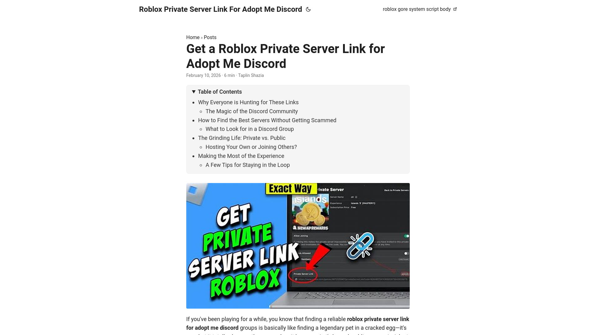 website screenshot of https://roblox-private-server-link-for-adopt-me-discord.pages.dev/