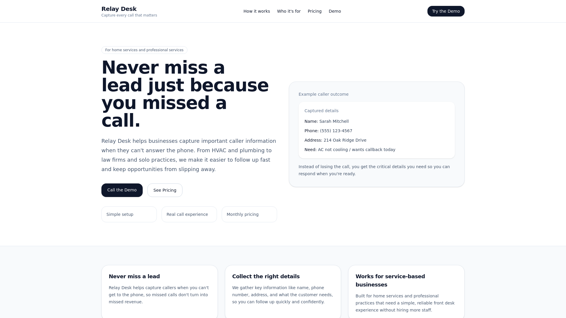 website screenshot of https://therelaydesk.com