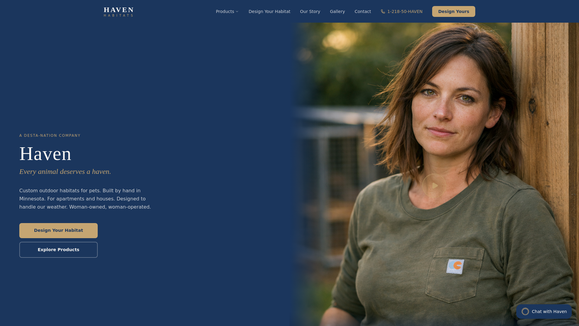 website screenshot of https://haven-habitats.com/