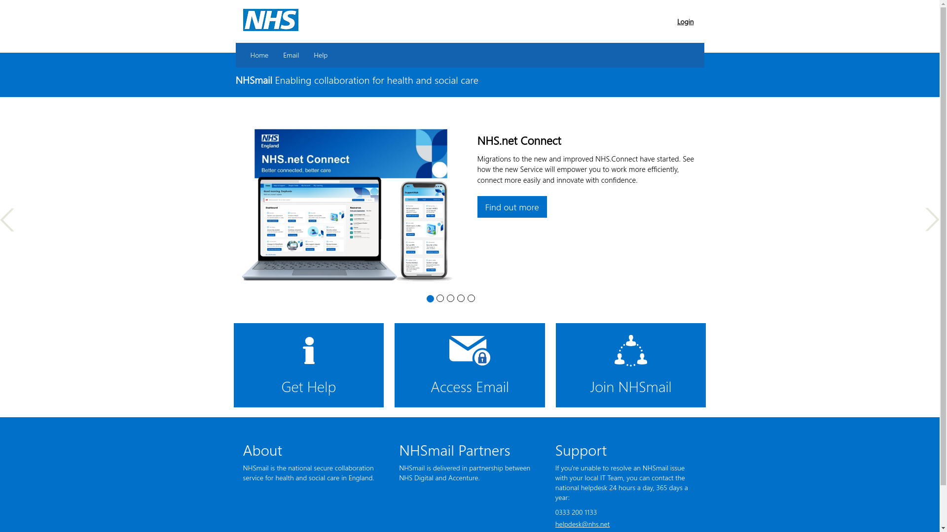 website screenshot of https://nhs.net/