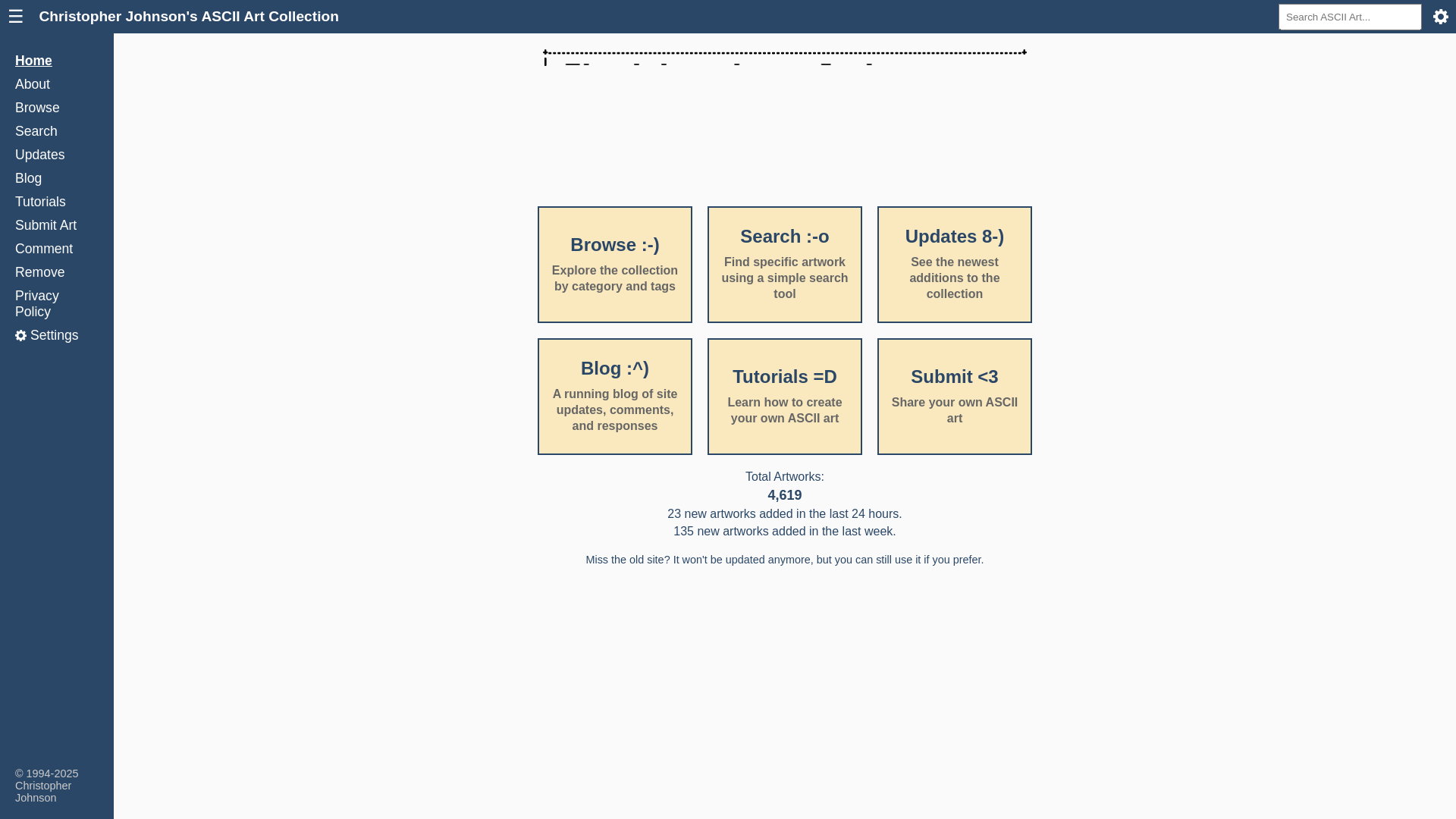 website screenshot of https://asciiart.website/