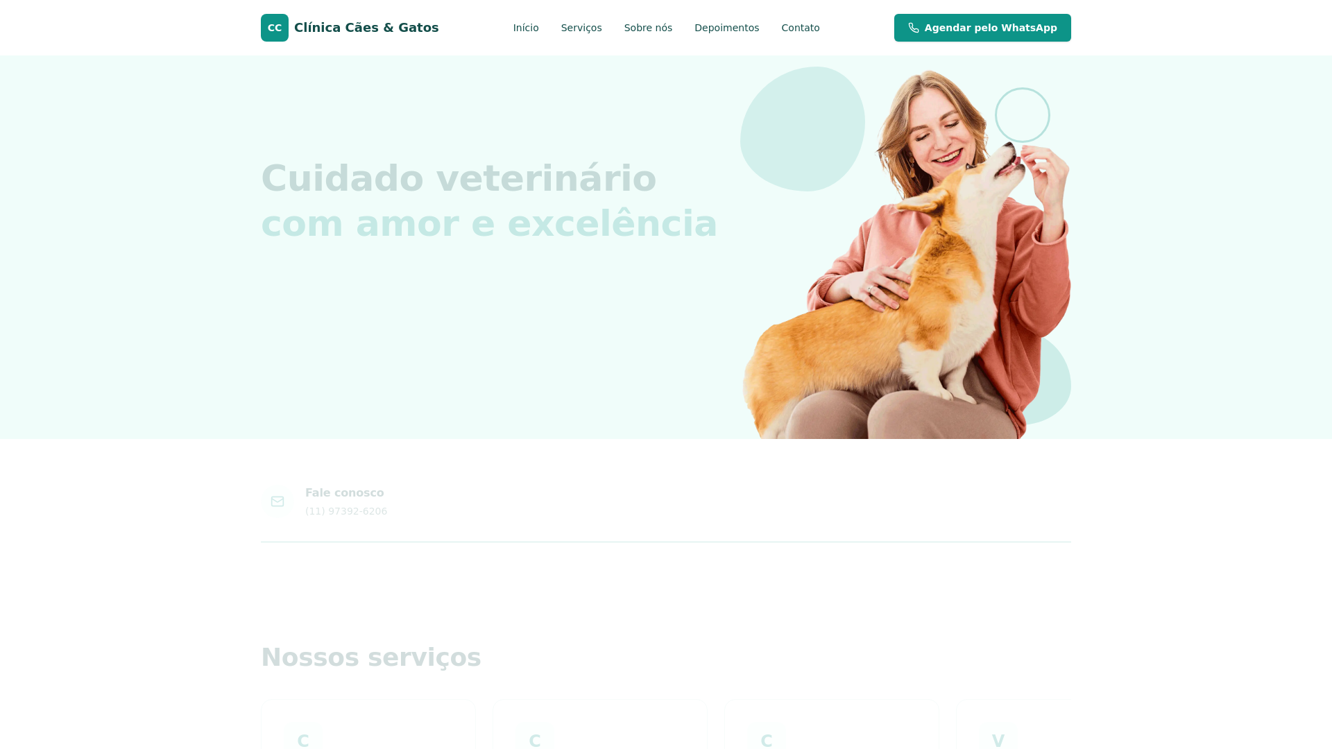 website screenshot of https://clinica-caes-gatos.pages.dev/