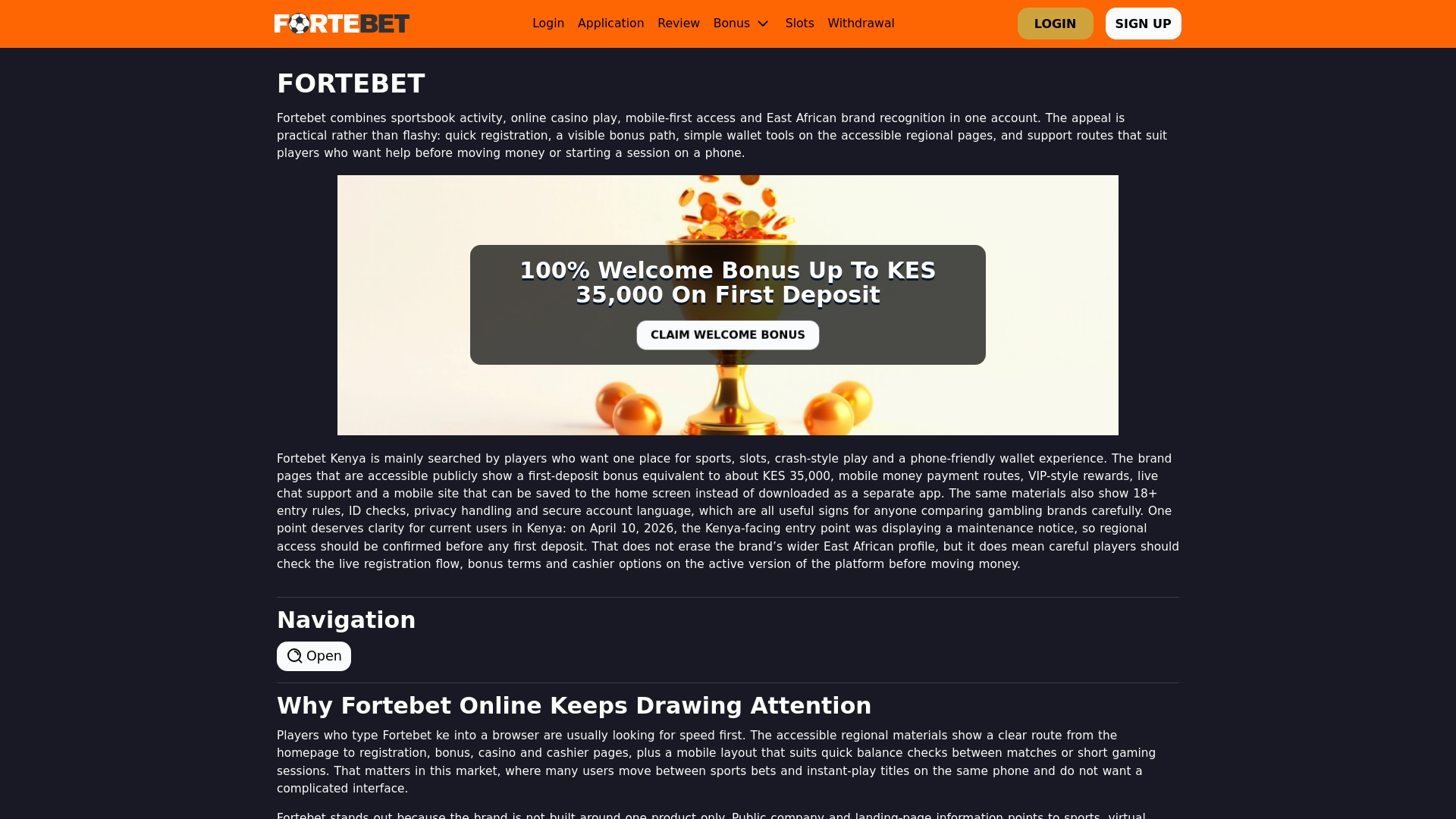 website screenshot of https://fortebet.casino/