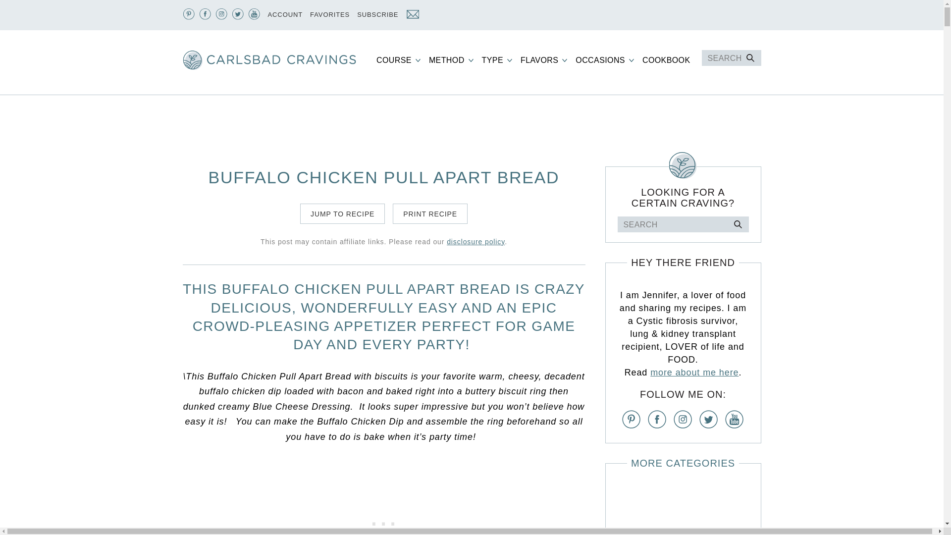 website screenshot of https://carlsbadcravings.com/buffalo-chicken-dip-ring-recipe/