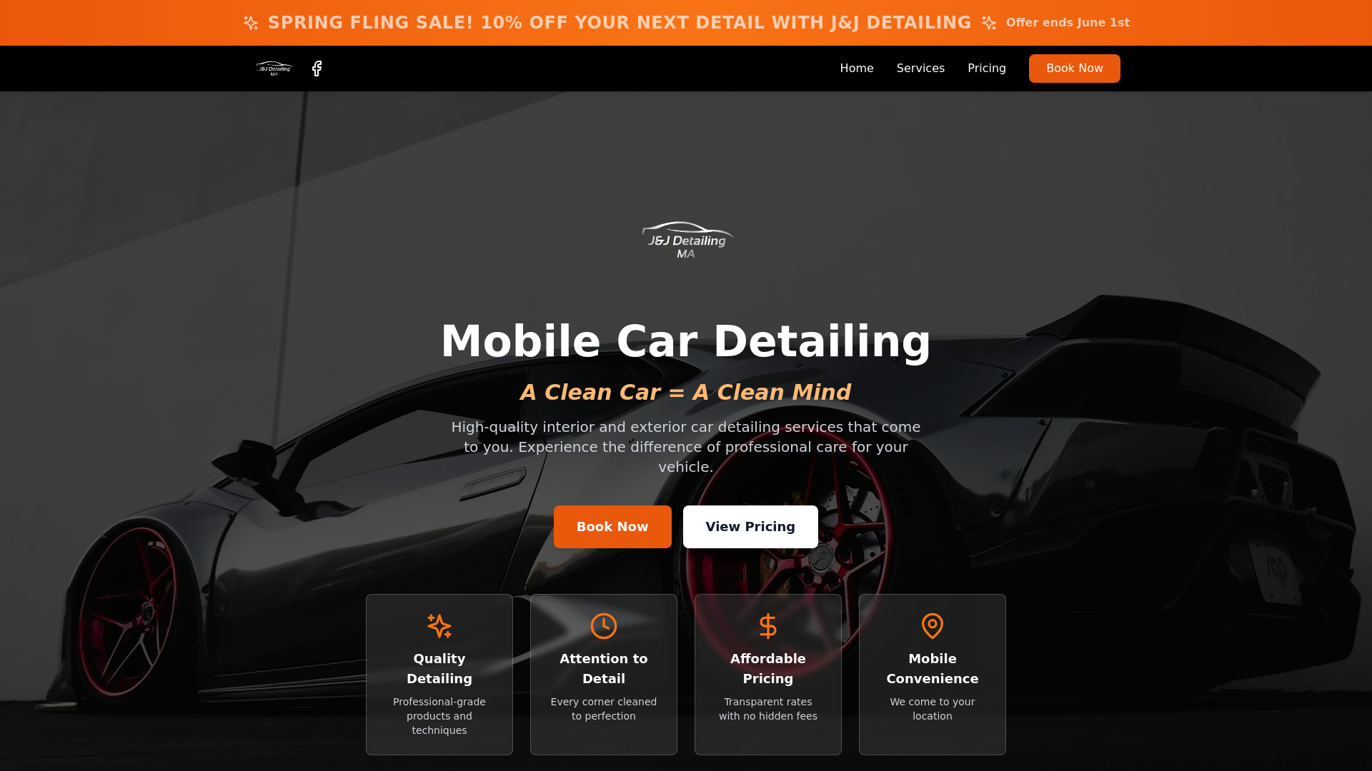 website screenshot of https://jjdetailingma.com