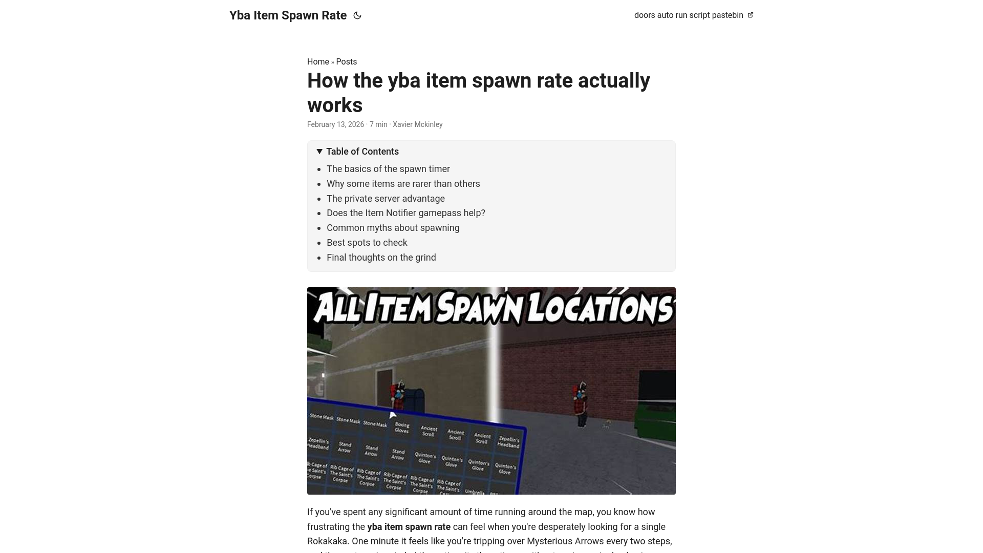 website screenshot of https://yba-item-spawn-rate.pages.dev/