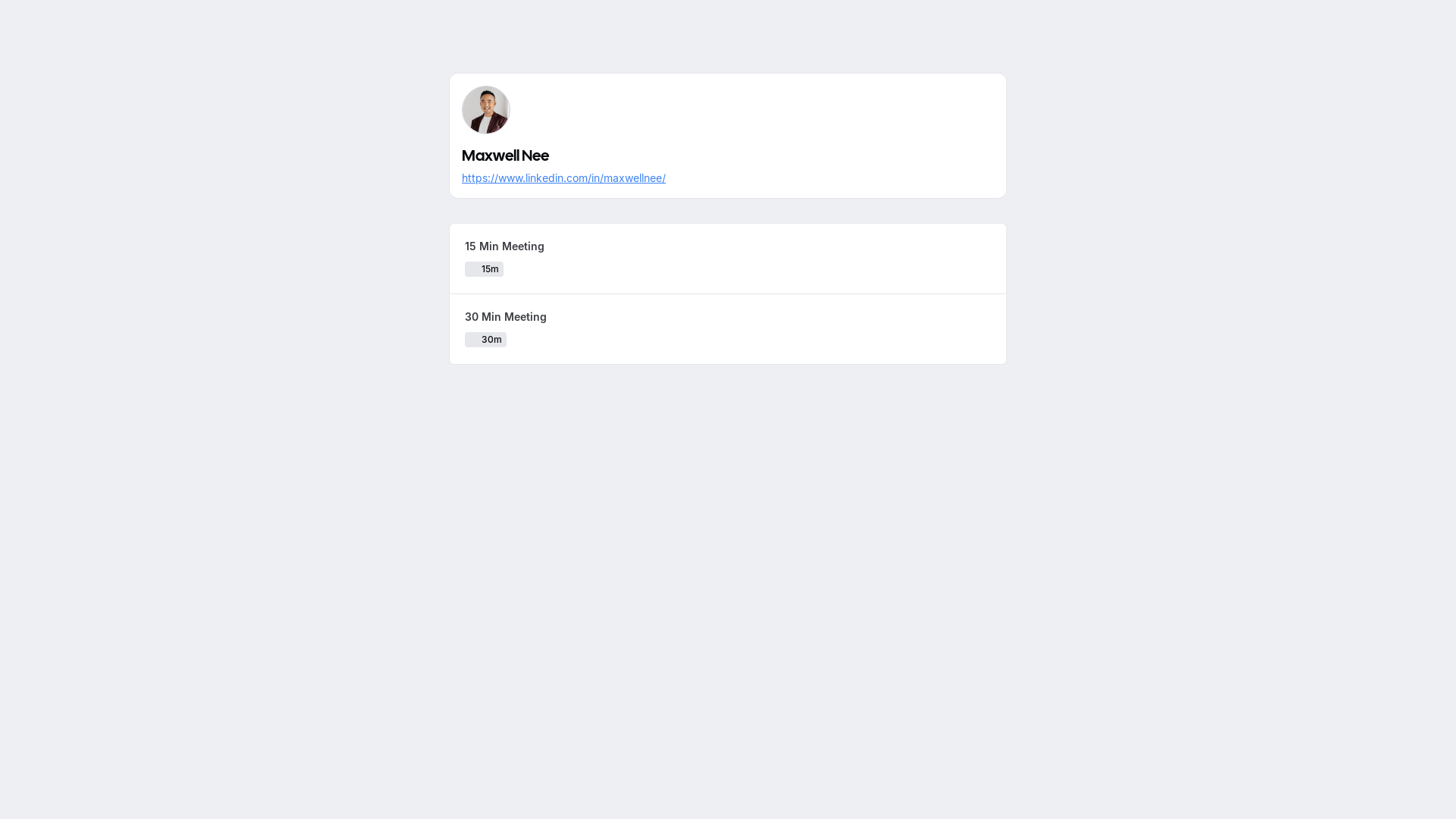 website screenshot of http://cal.com/maxwellnee