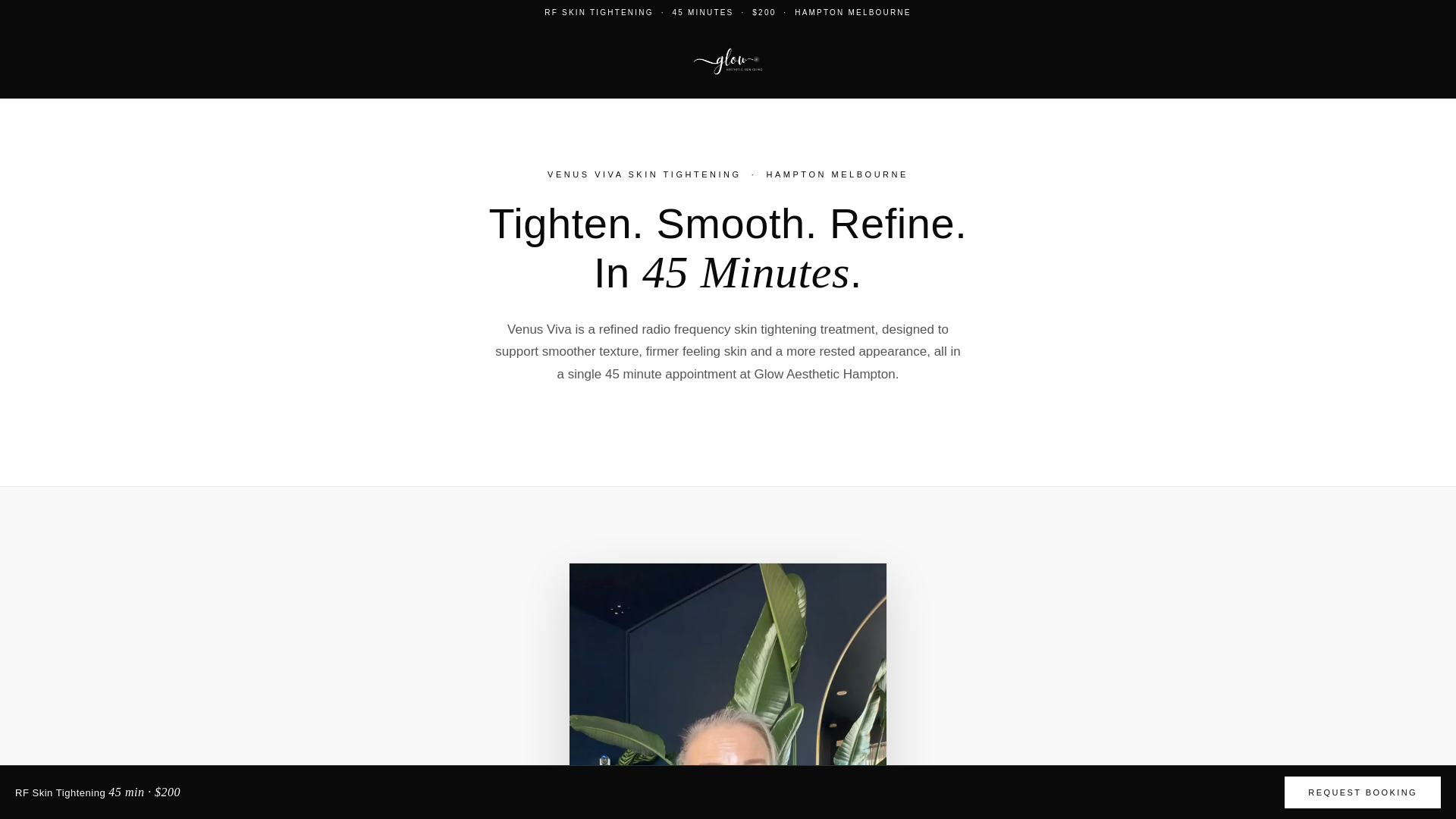 website screenshot of https://glowaestheticskinclinic-venusviva-skintightening.com/