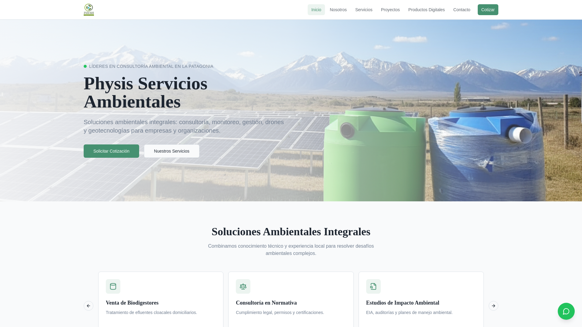 website screenshot of https://physisambiente.com.ar