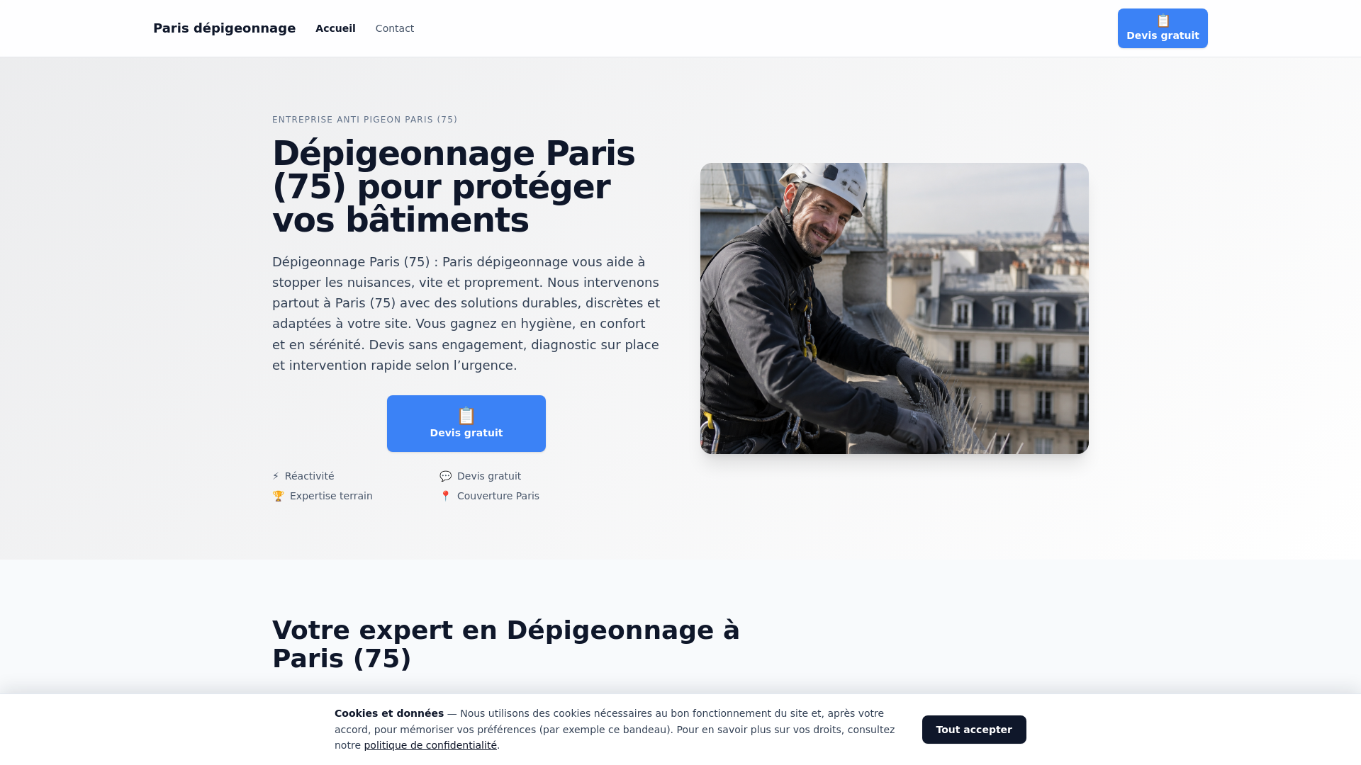 website screenshot of https://paris-depigeonnage.fr/