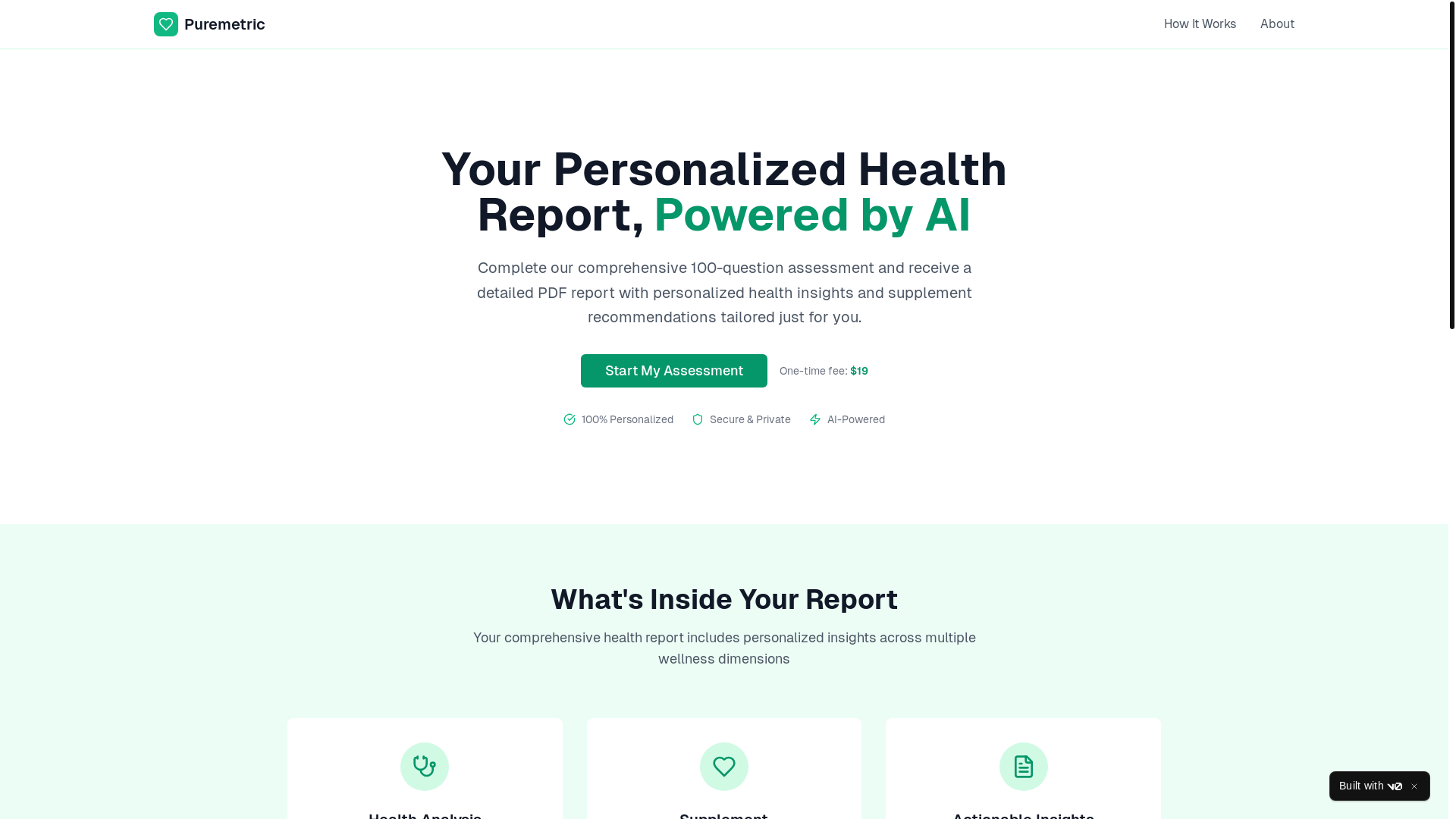 website screenshot of https://puremetric.app/