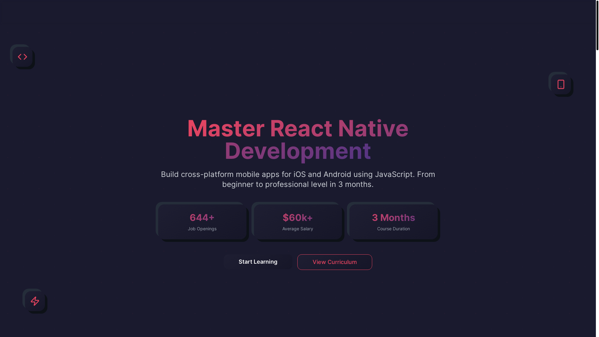 website screenshot of https://reactnativecourse.net/