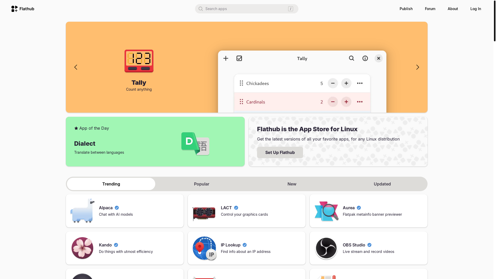 website screenshot of https://flathub.org