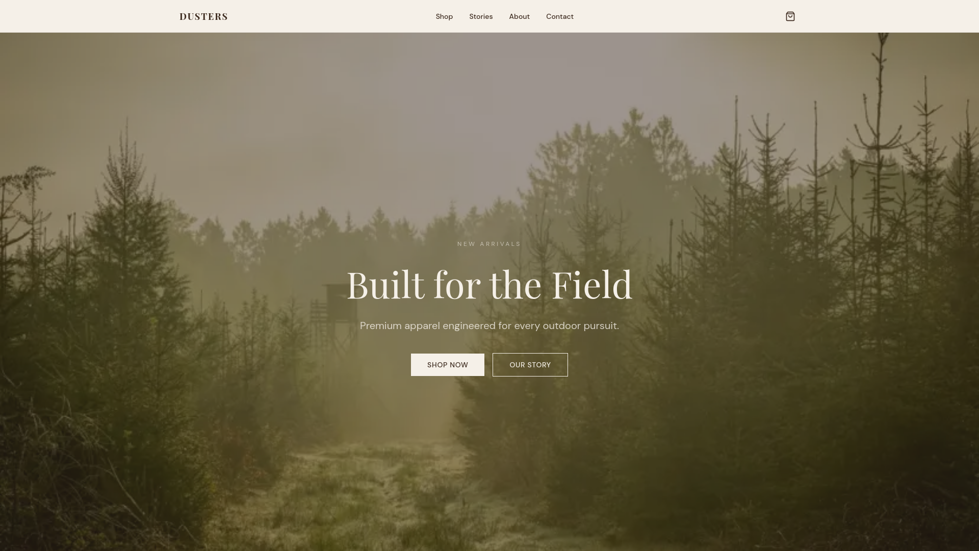 website screenshot of https://dustersoutdoors.com/