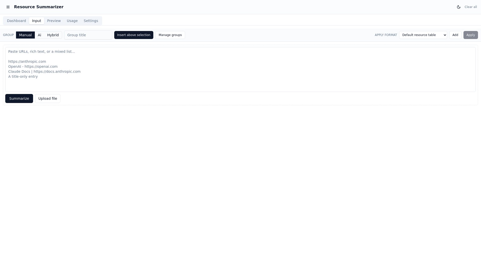 website screenshot of https://resource-summarizer.pages.dev/