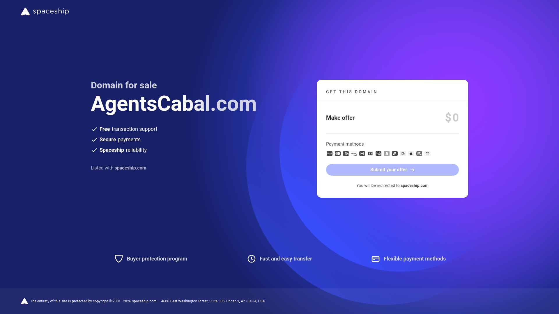 website screenshot of https://agentscabal.com/