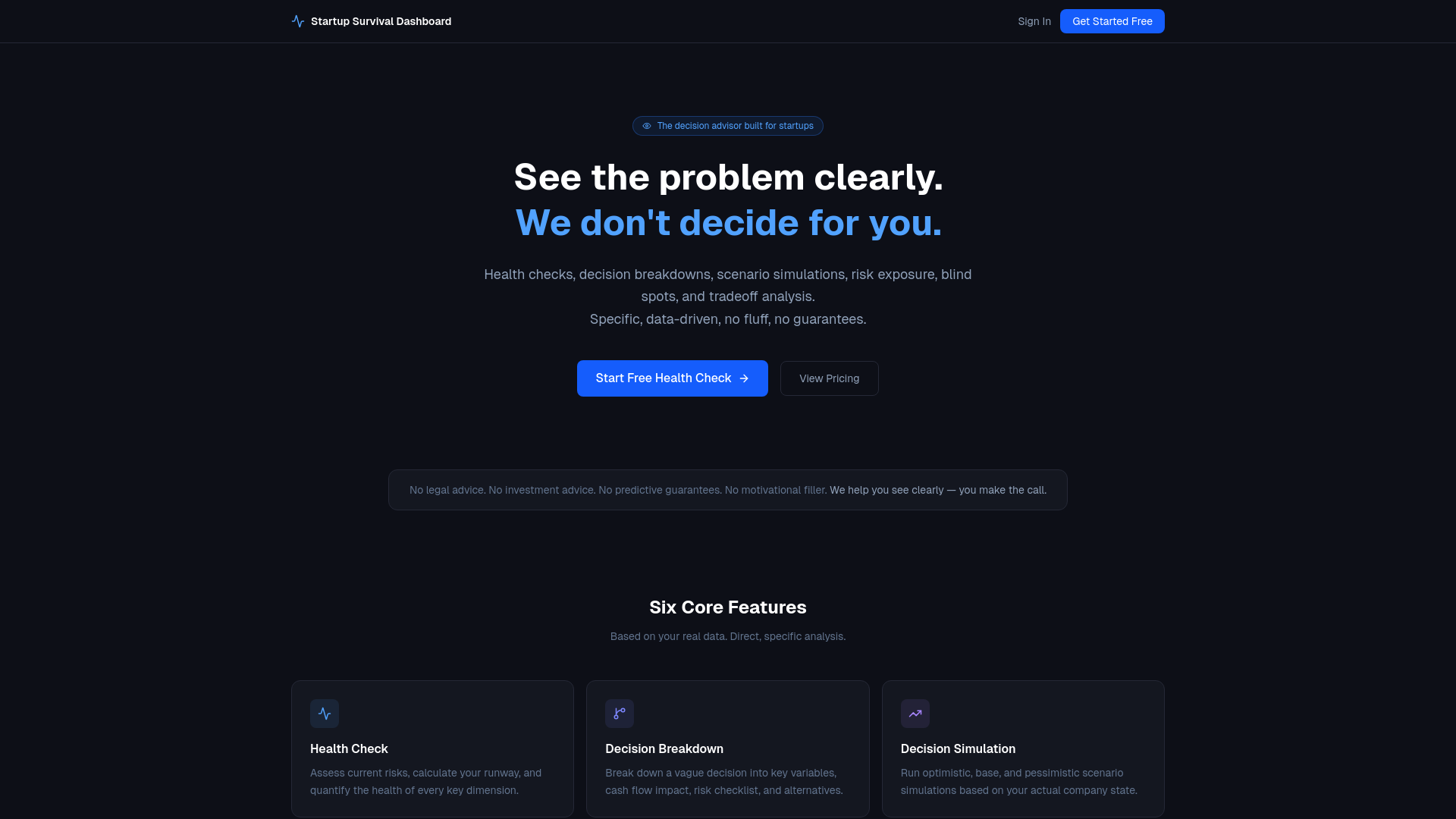 website screenshot of https://startup-survival-dashboard.com/