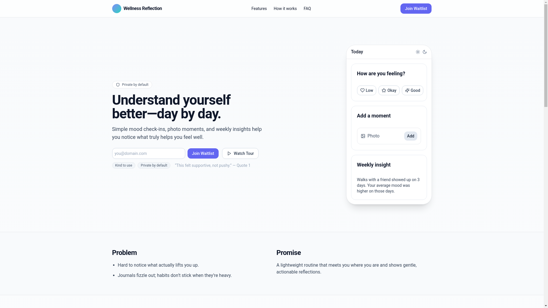 website screenshot of https://wellness-reflection-companion.pages.dev/