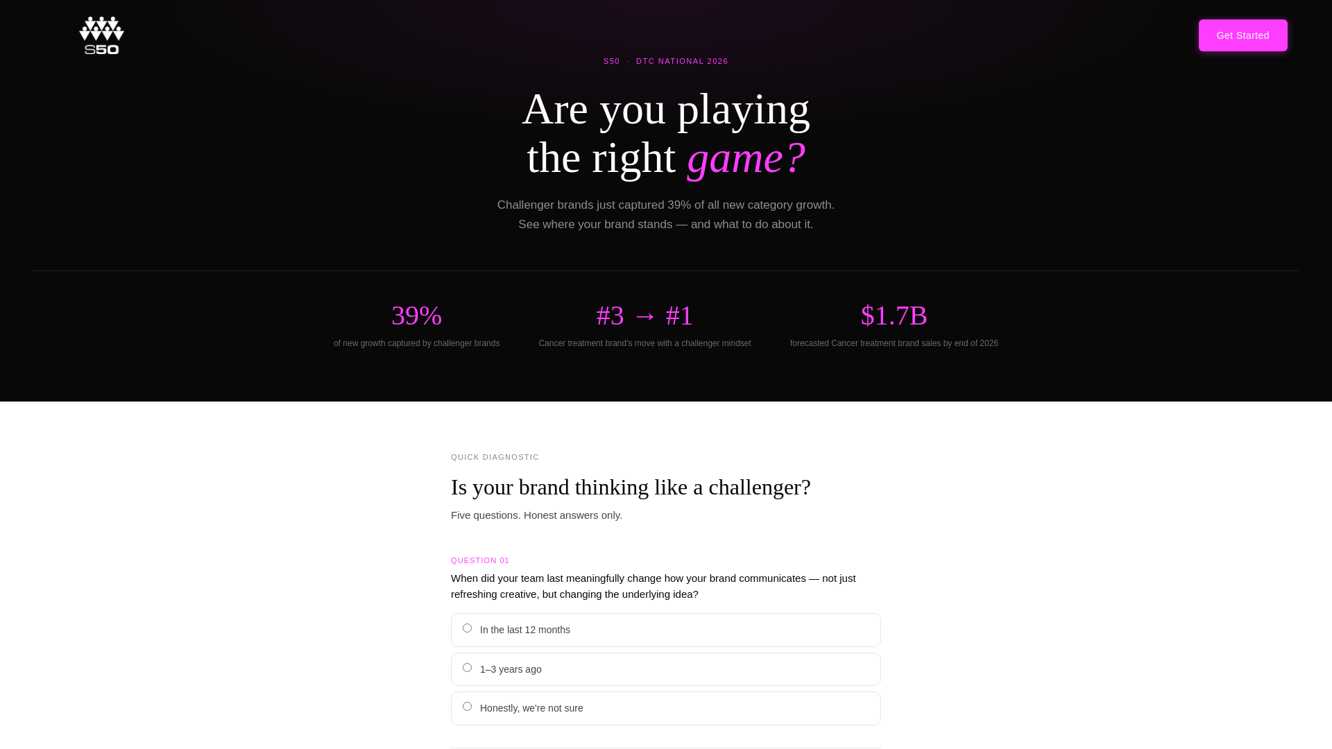 website screenshot of https://dtc-challenger.s50.agency