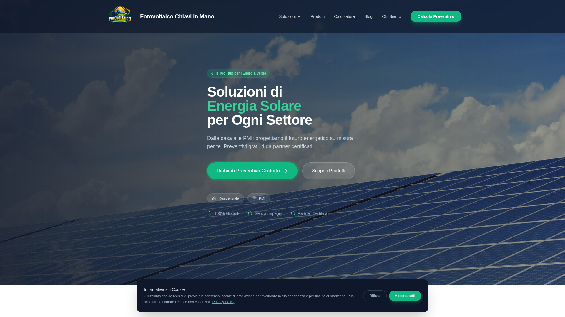 website screenshot of https://fotovoltaicochiavinmano.it/