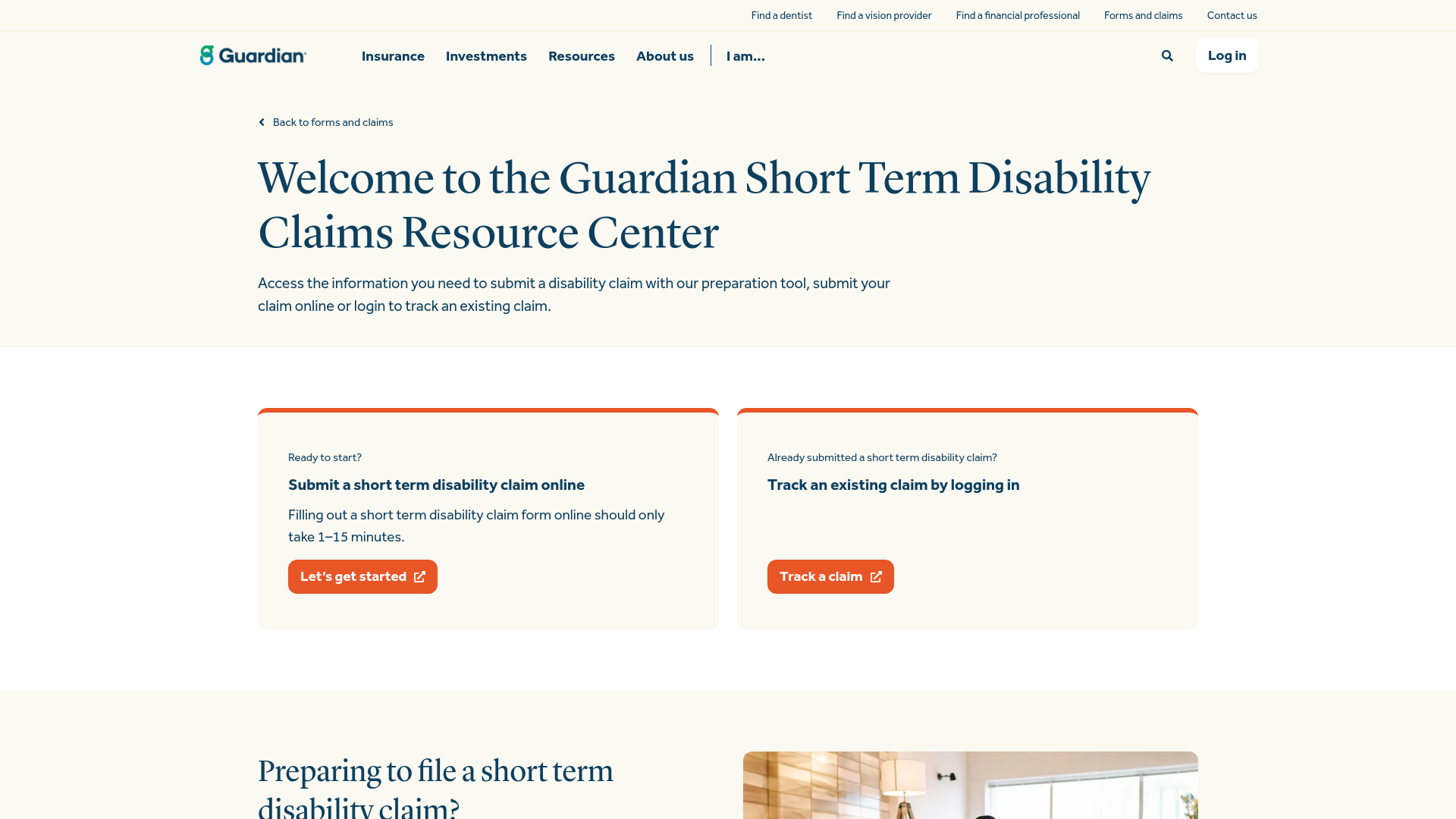 website screenshot of https://www.guardianlife.com/forms/group/short-term-disability