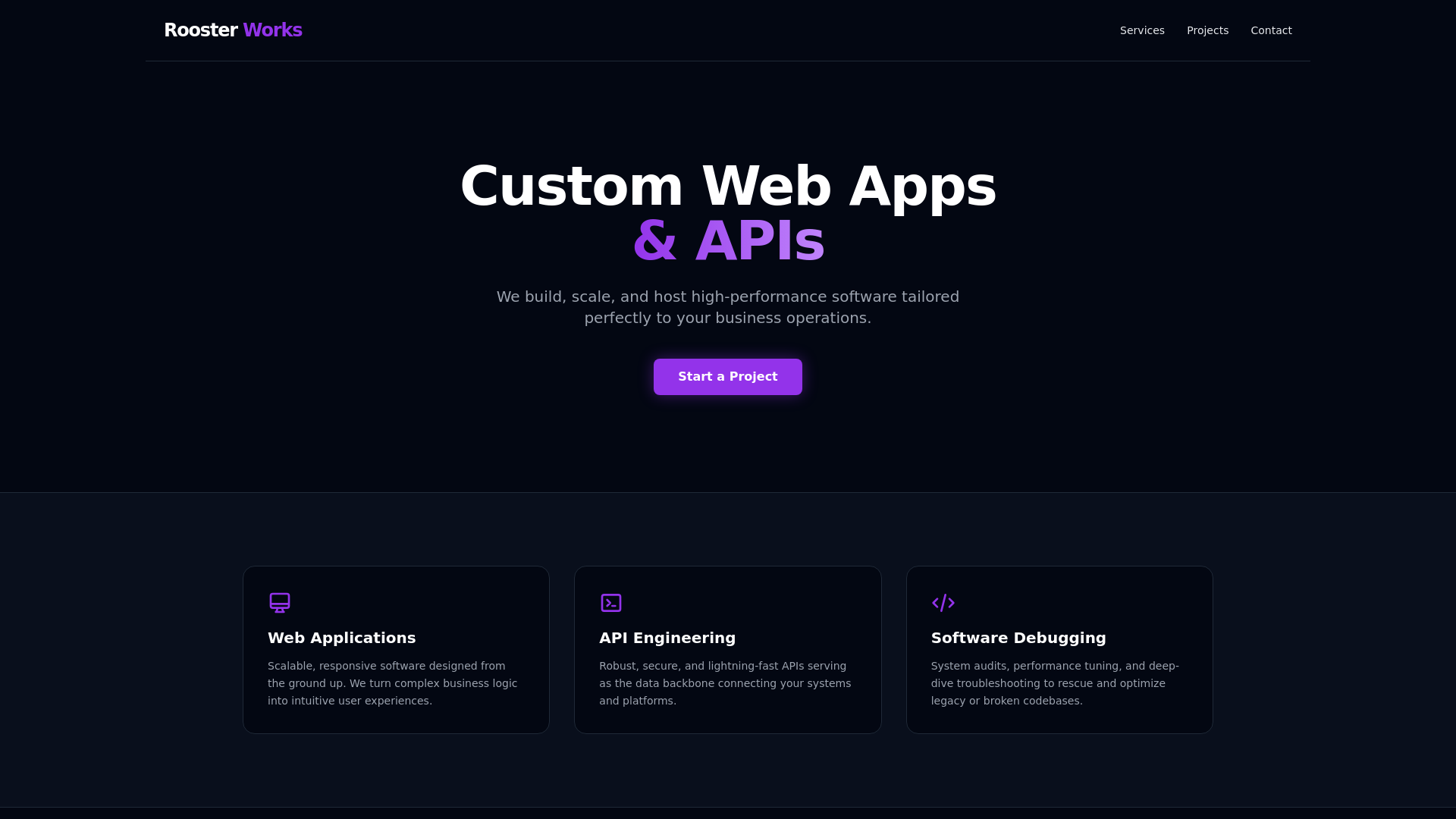 website screenshot of https://rooster-works.com
