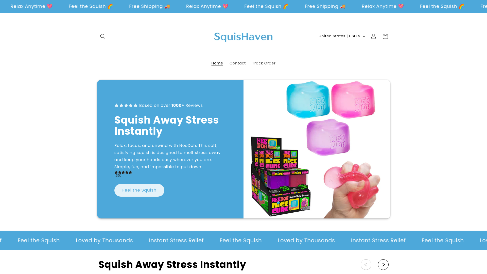 website screenshot of https://squishaven.store/