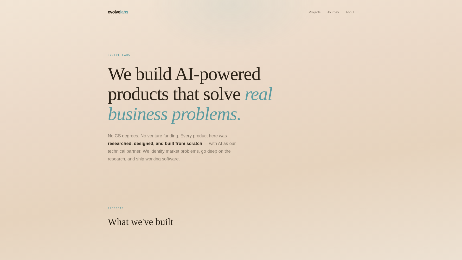website screenshot of https://evolvelabs.company/