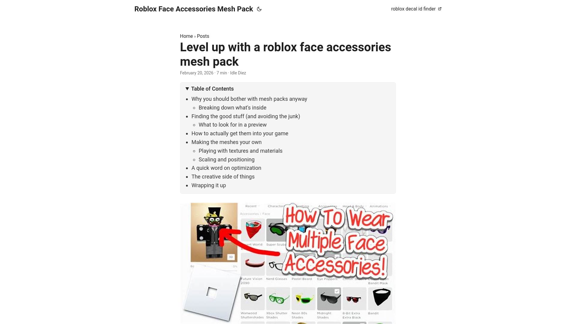 website screenshot of https://roblox-face-accessories-mesh-pack.pages.dev/
