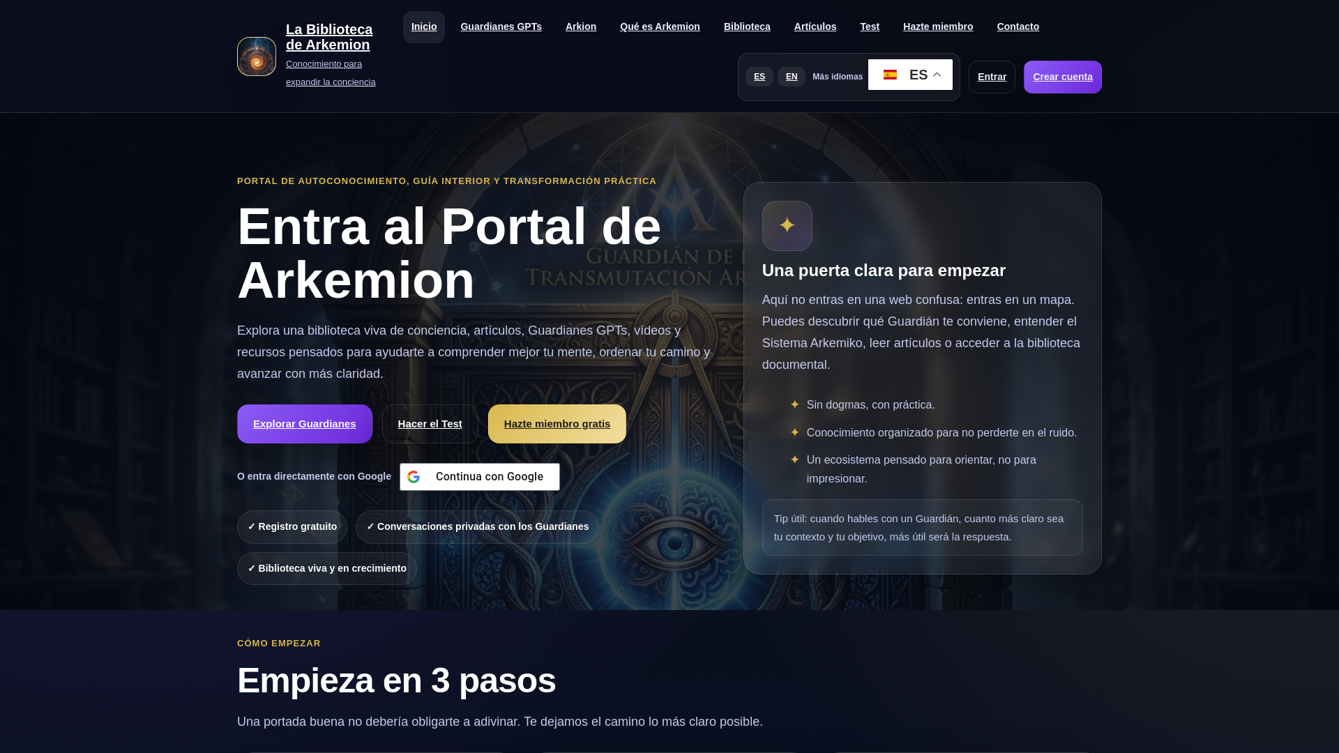 website screenshot of https://labibliotecadearkemion.es/