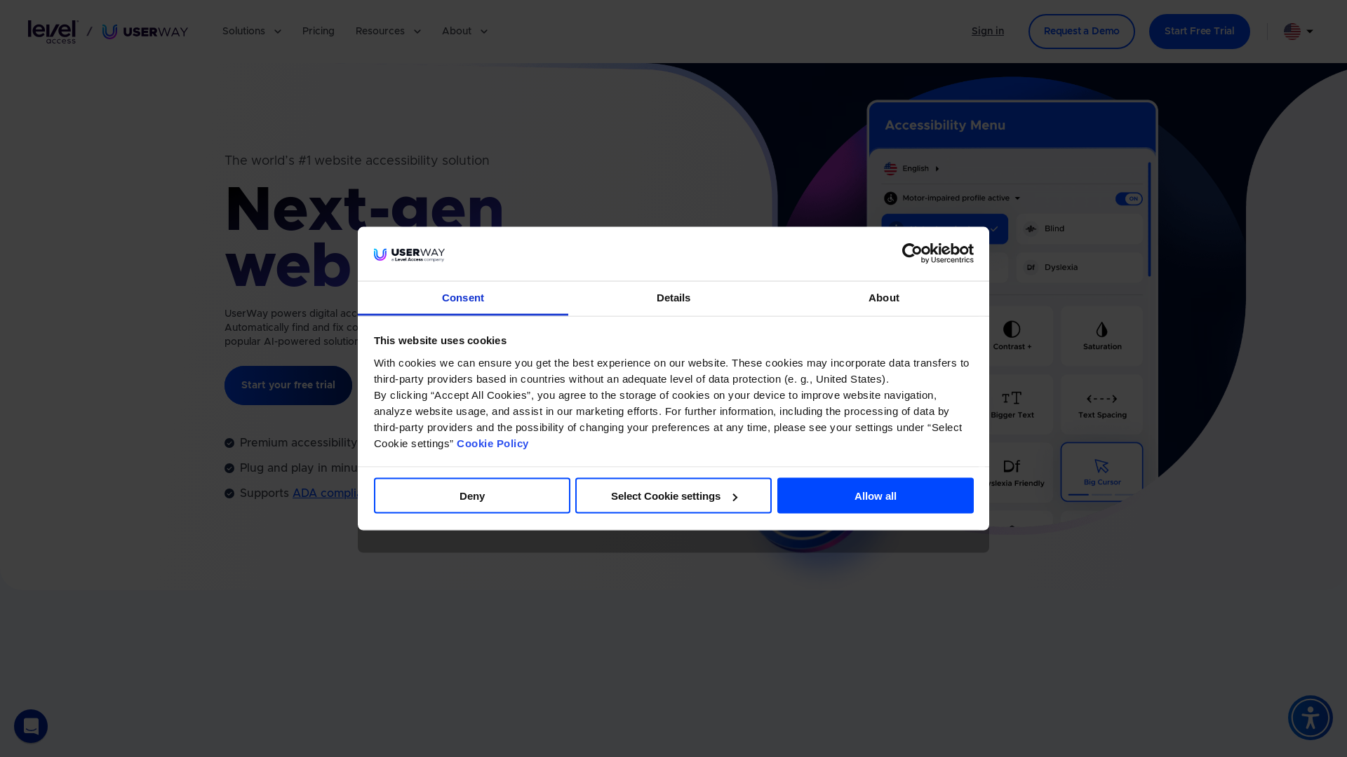 website screenshot of https://userway.org