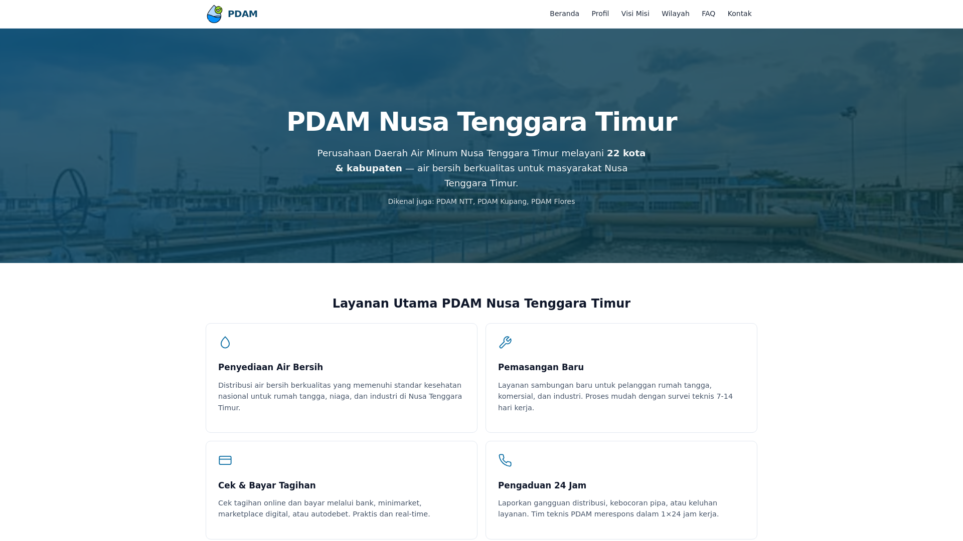 website screenshot of https://pdamntt.biz.id