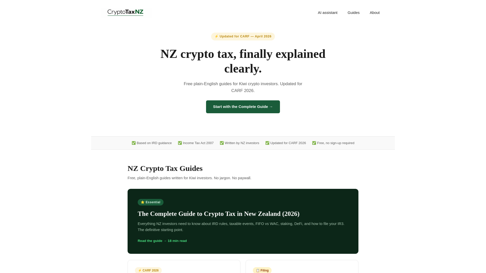 website screenshot of https://cryptotaxnz.co.nz