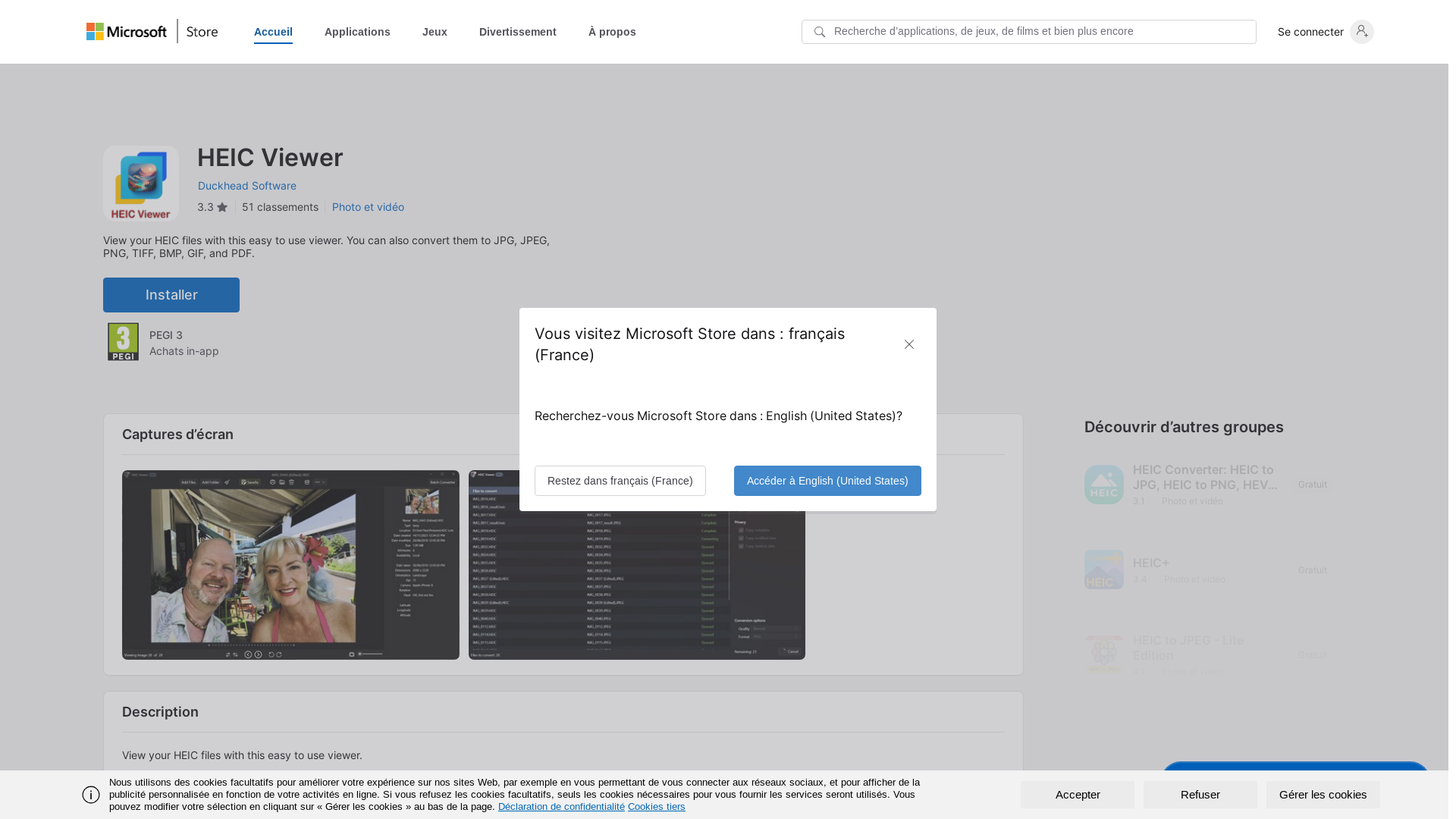 website screenshot of https://apps.microsoft.com/detail/9n490gv4j2xl?hl=fr-FR&gl=FR