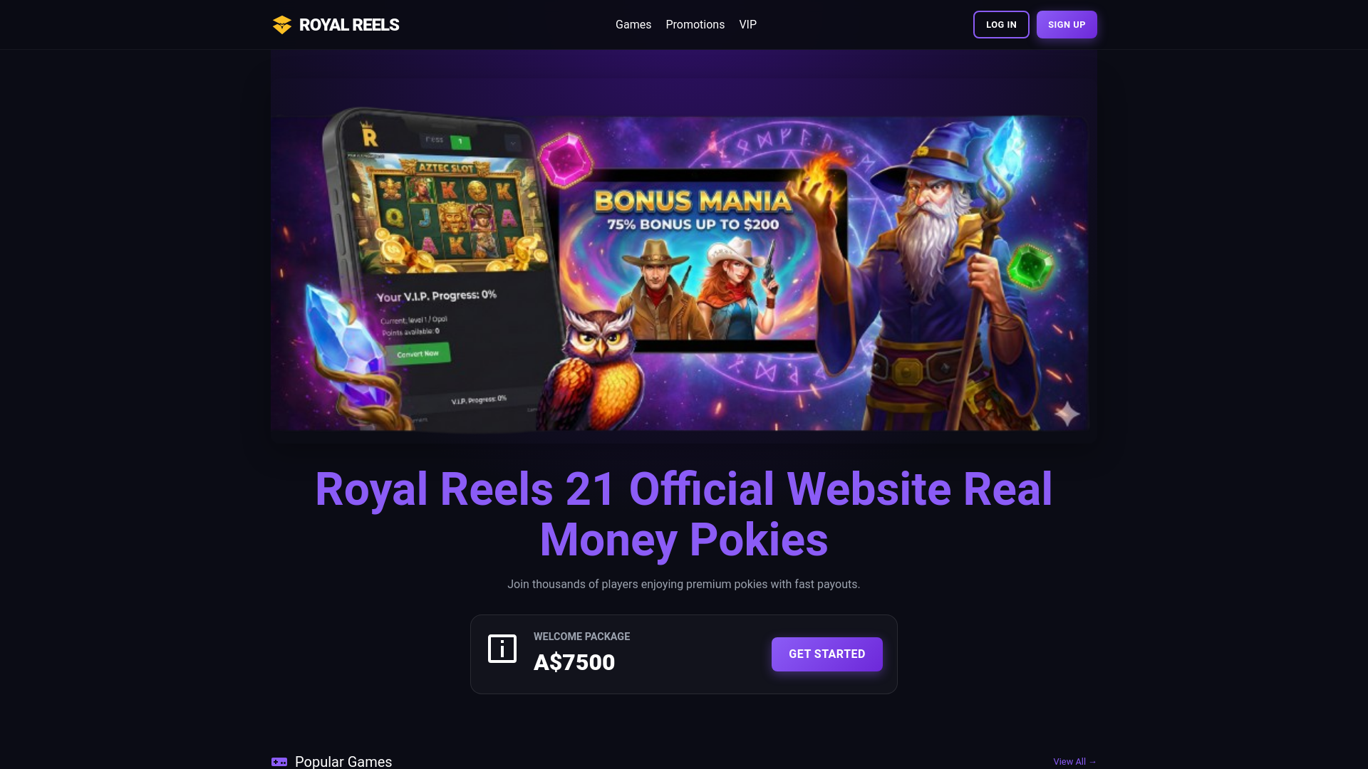website screenshot of https://royalreels22casino.pics/