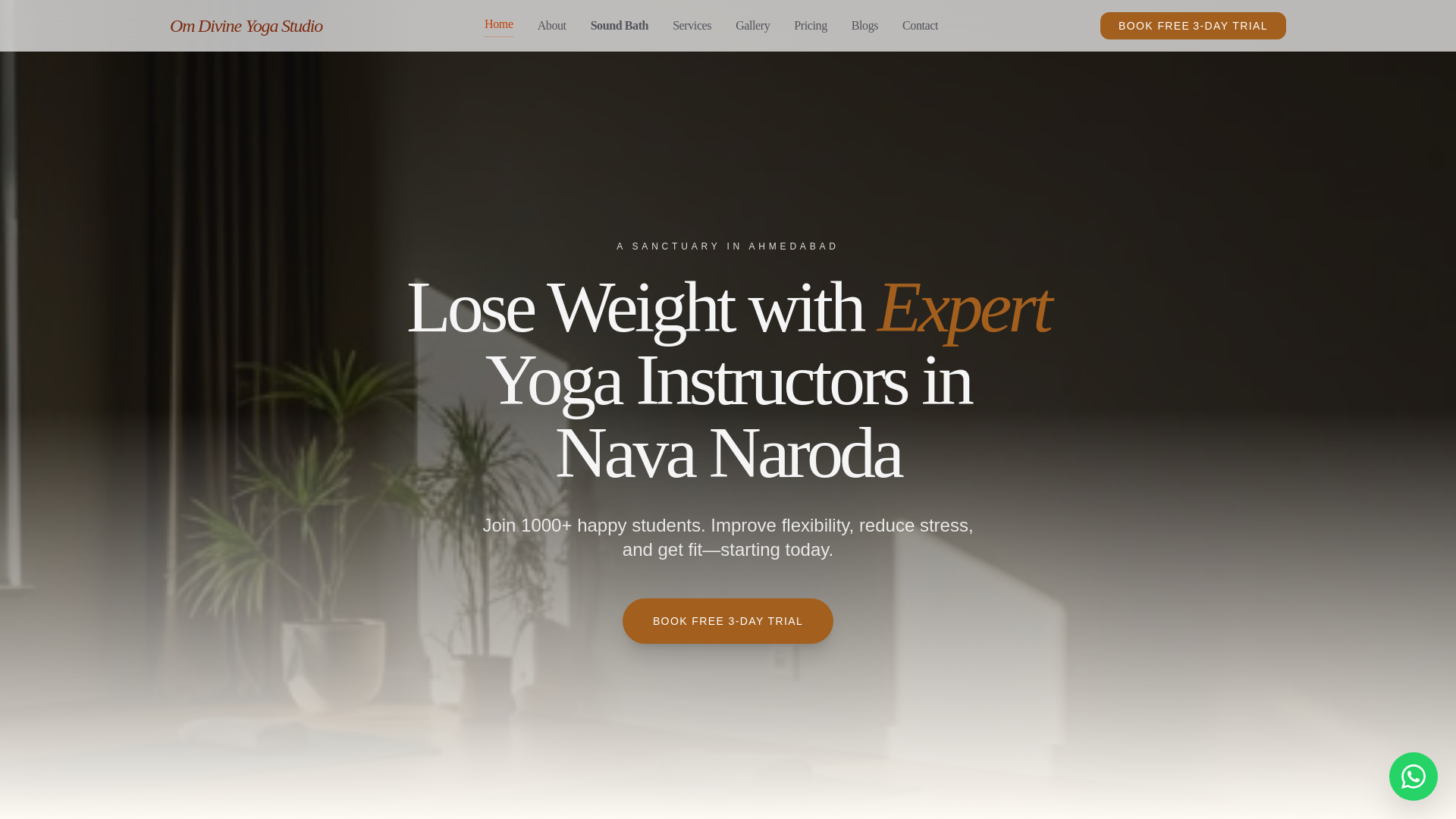 website screenshot of https://omdivineyogastudio.in/