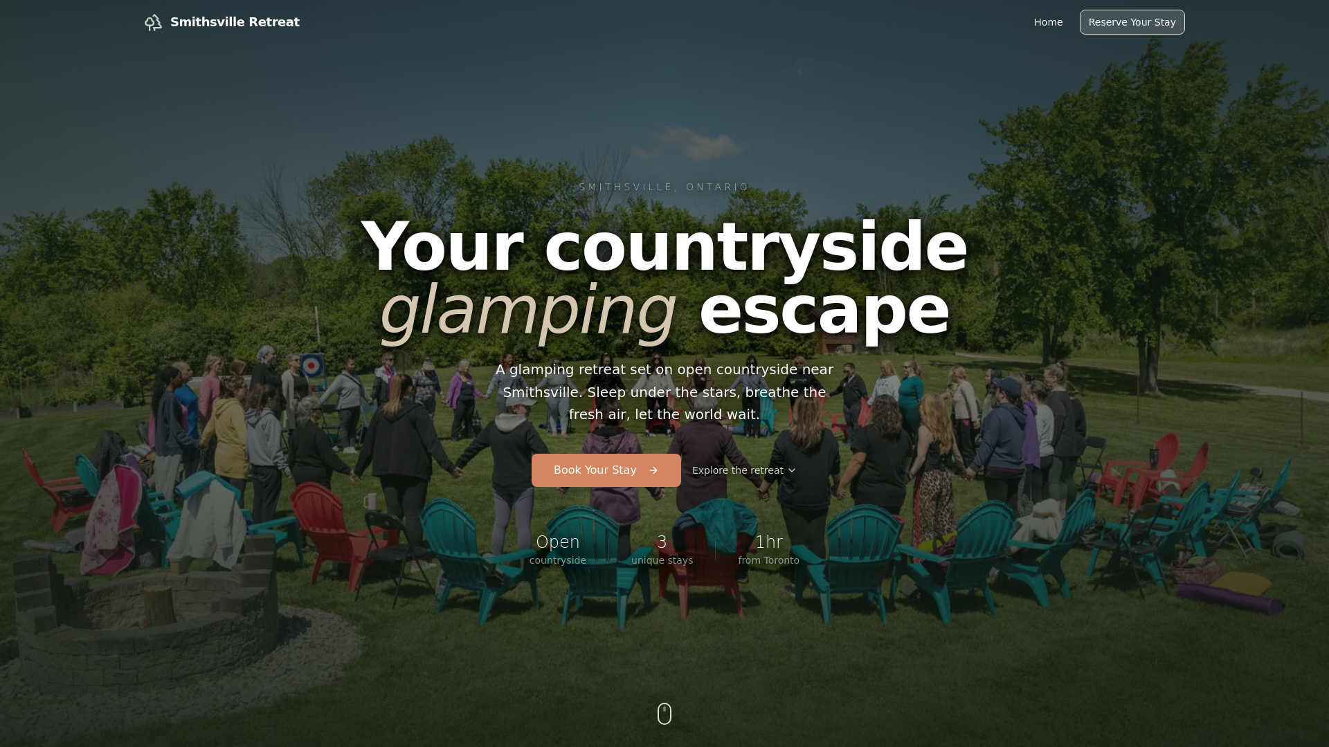 website screenshot of https://smithsvilleretreat.ca/