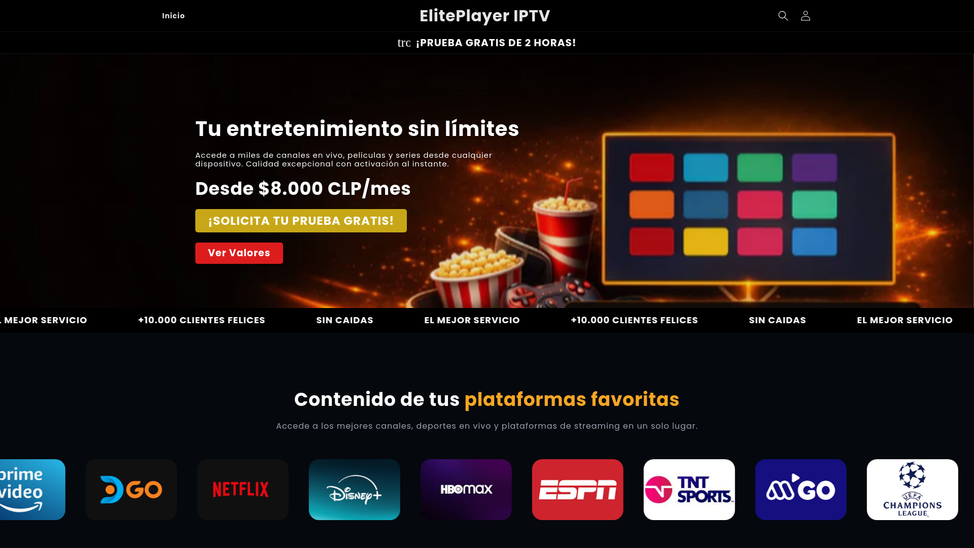 website screenshot of https://eliteplayer.store/