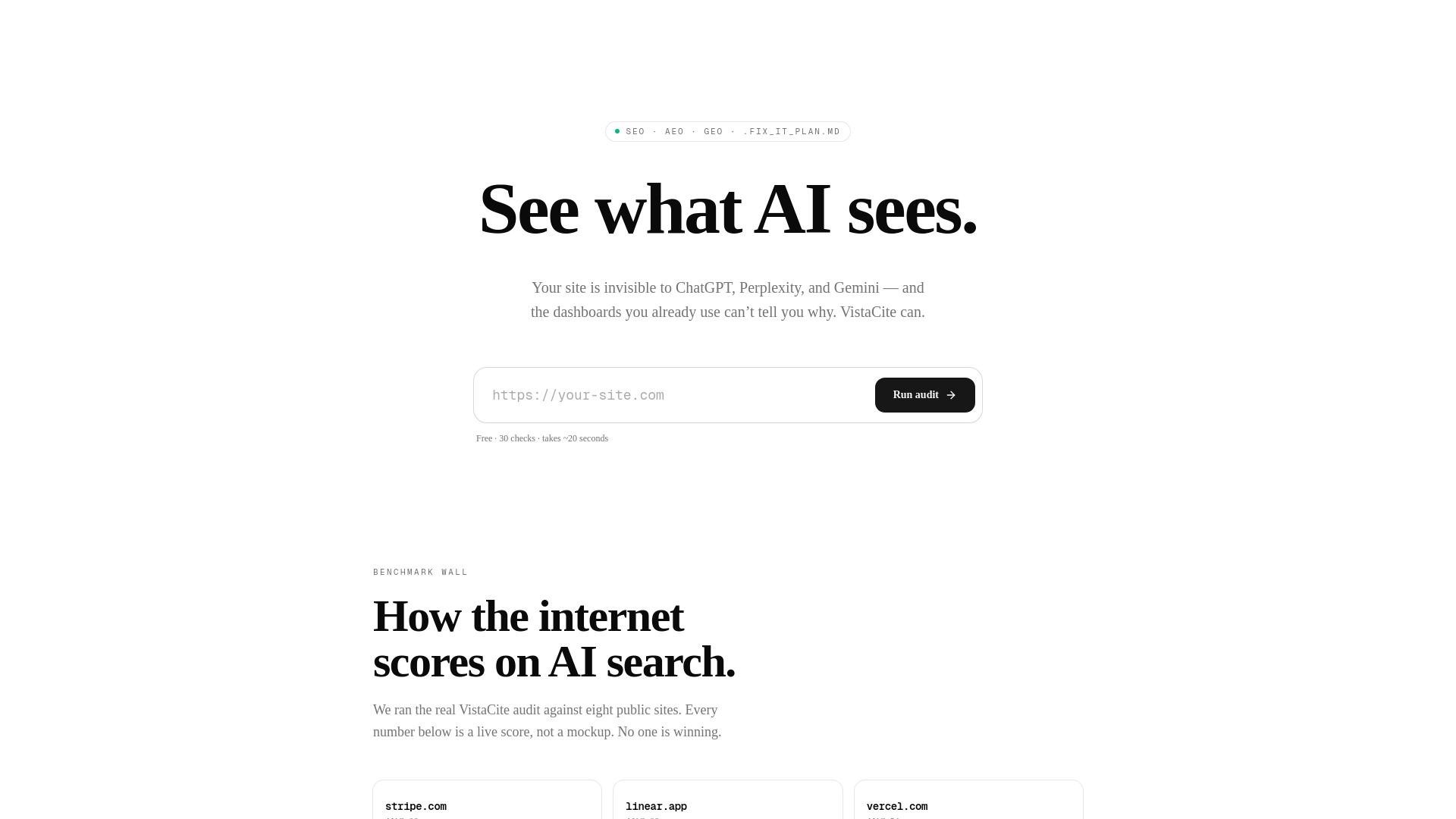 website screenshot of https://vistacite.com