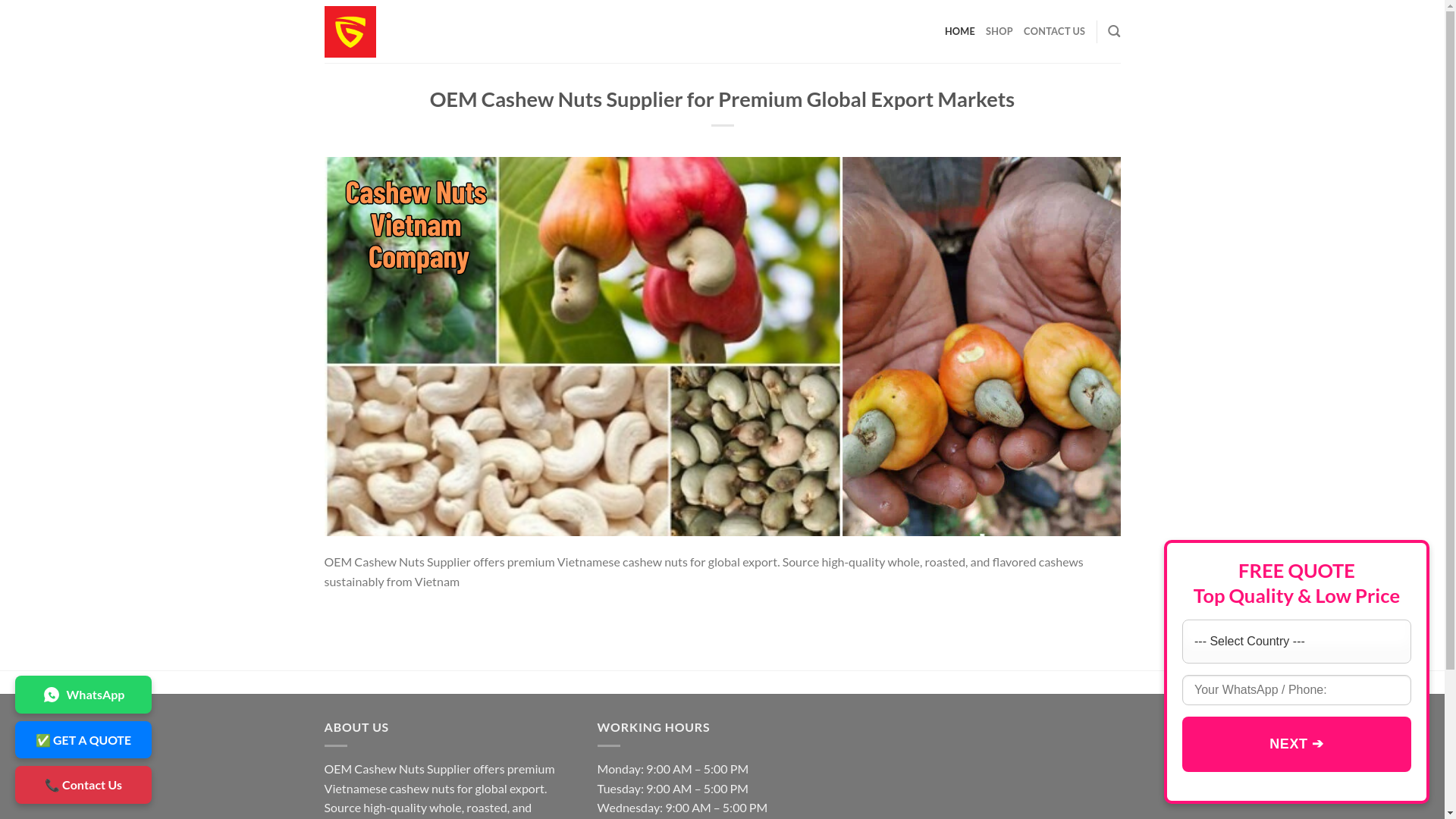 website screenshot of https://vietnamesecashewnutssupplier.com/